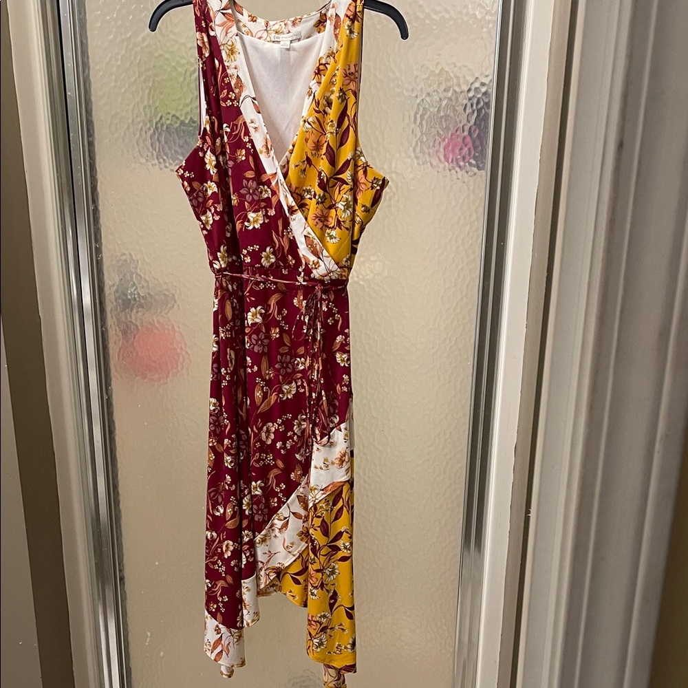 Cato Asymmetrical Floral Dress in Red and Yellow